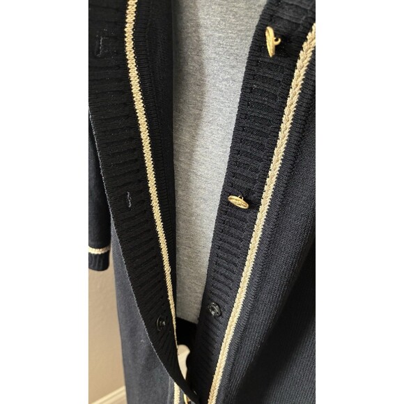St John Sport Size XL Black Gold Trimmed Wool Blend Duster Cardigan Sweater - Picture 4 of 12